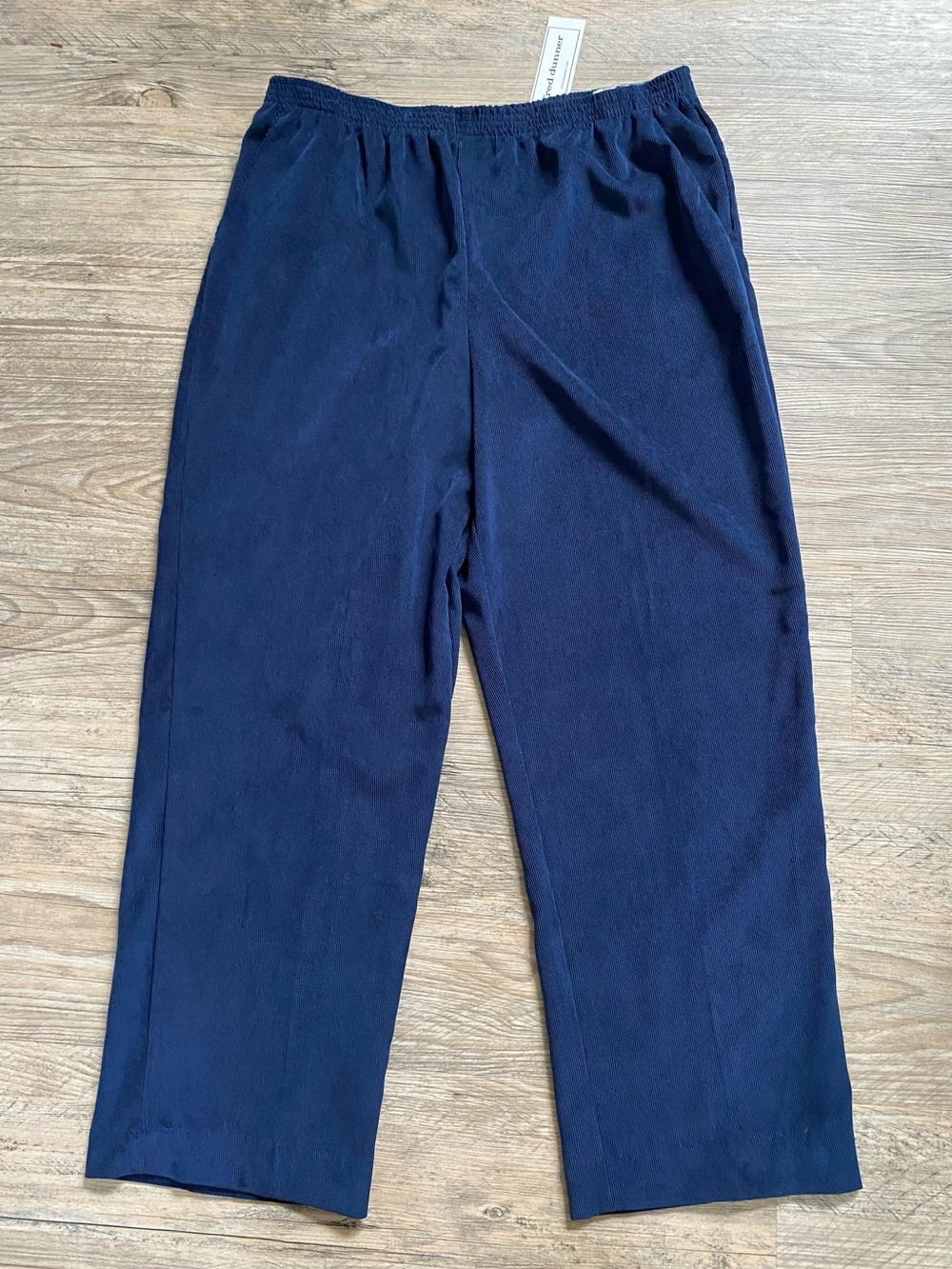 NWT Alfred Dunner Pants Womens 16 Navy Blue Corduroy Elastic Waist Pockets